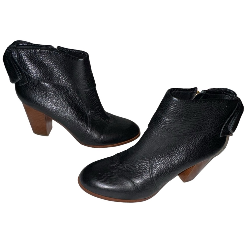 Kate Spade Lanise Black Leather Zip Ankle Bootie Heel with Back Bow